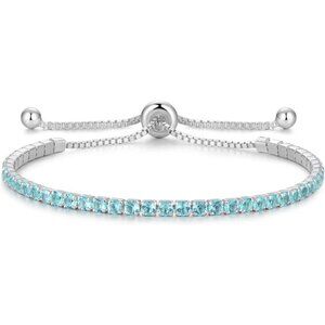 Mar-Aquamarine Sterling Silver Birthstone 2.5mm Tennis Bolo Bracelet